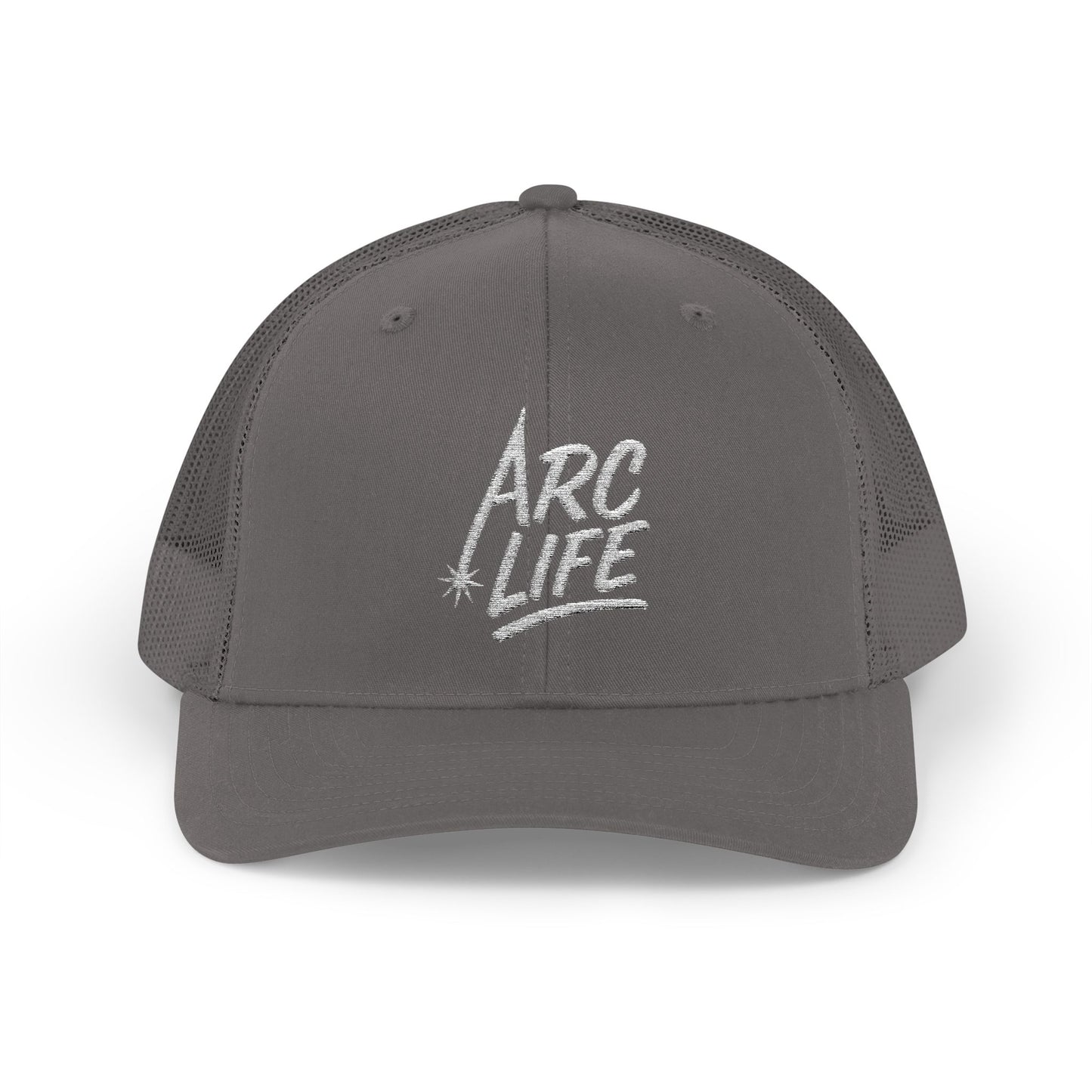 Arc Life Snapback Trucker Cap, Dark with white text