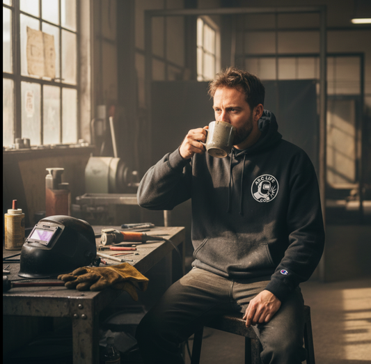 Arc Life Circle Logo Hoodie, Fume and Fire Quote, Champion Pullover, Dark Color