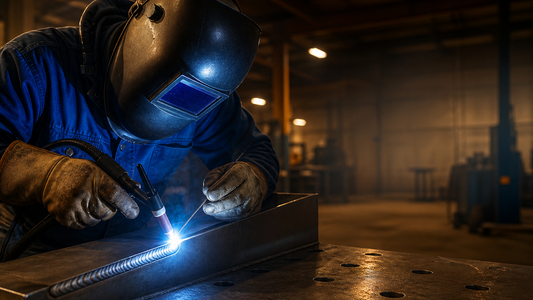 TIG welder creating an evenly rippled bead in a fabrication shop — stacking dimes welding meaning