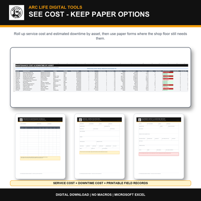 Maintenance cost analysis and printable welding shop maintenance forms