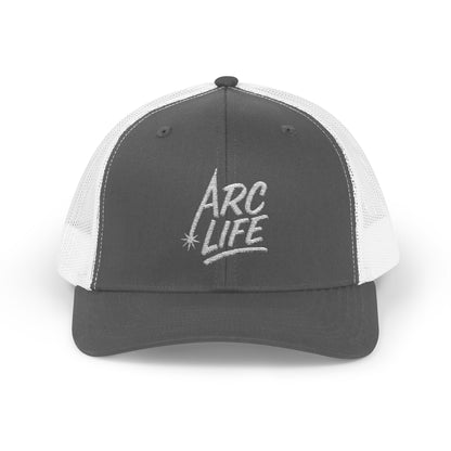 Arc Life Snapback Trucker Cap, Dark with white text