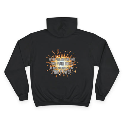 Arc Life Circle Logo Hoodie, Fume and Fire Quote, Champion Pullover, Dark Color