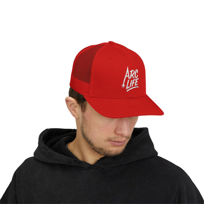 Arc Life Snapback Trucker Cap, Dark with white text