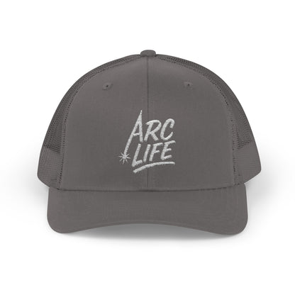Arc Life Snapback Trucker Cap, Dark with white text