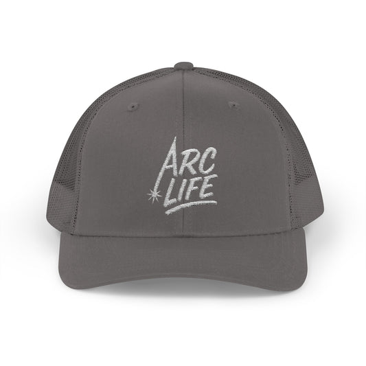 Arc Life Snapback Trucker Cap, Dark with white text