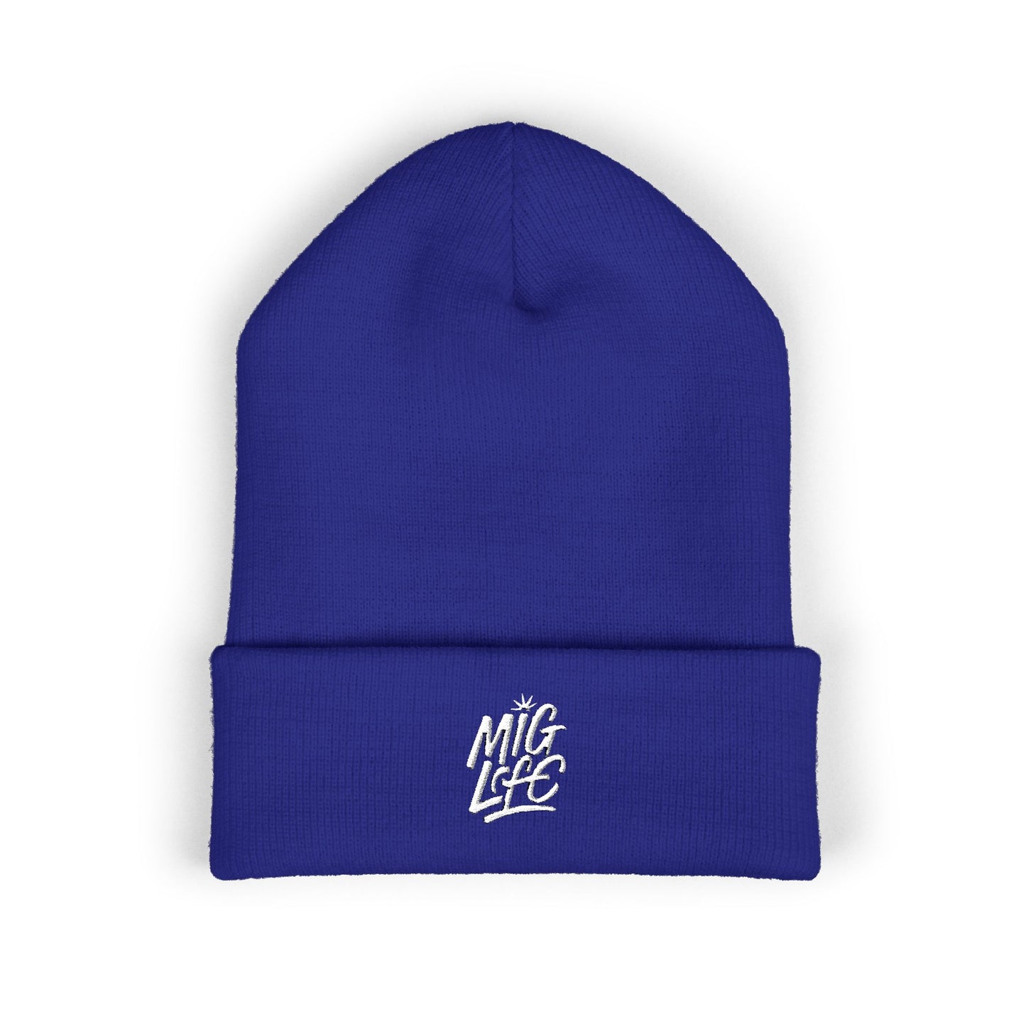 Mig Life Embroidered Cuffed Beanie, Dark Color