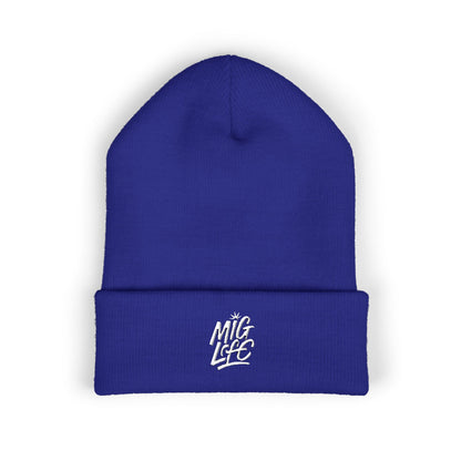 Mig Life Embroidered Cuffed Beanie, Dark Color