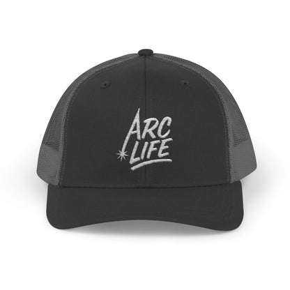 Arc Life Snapback Trucker Cap, Dark with white text