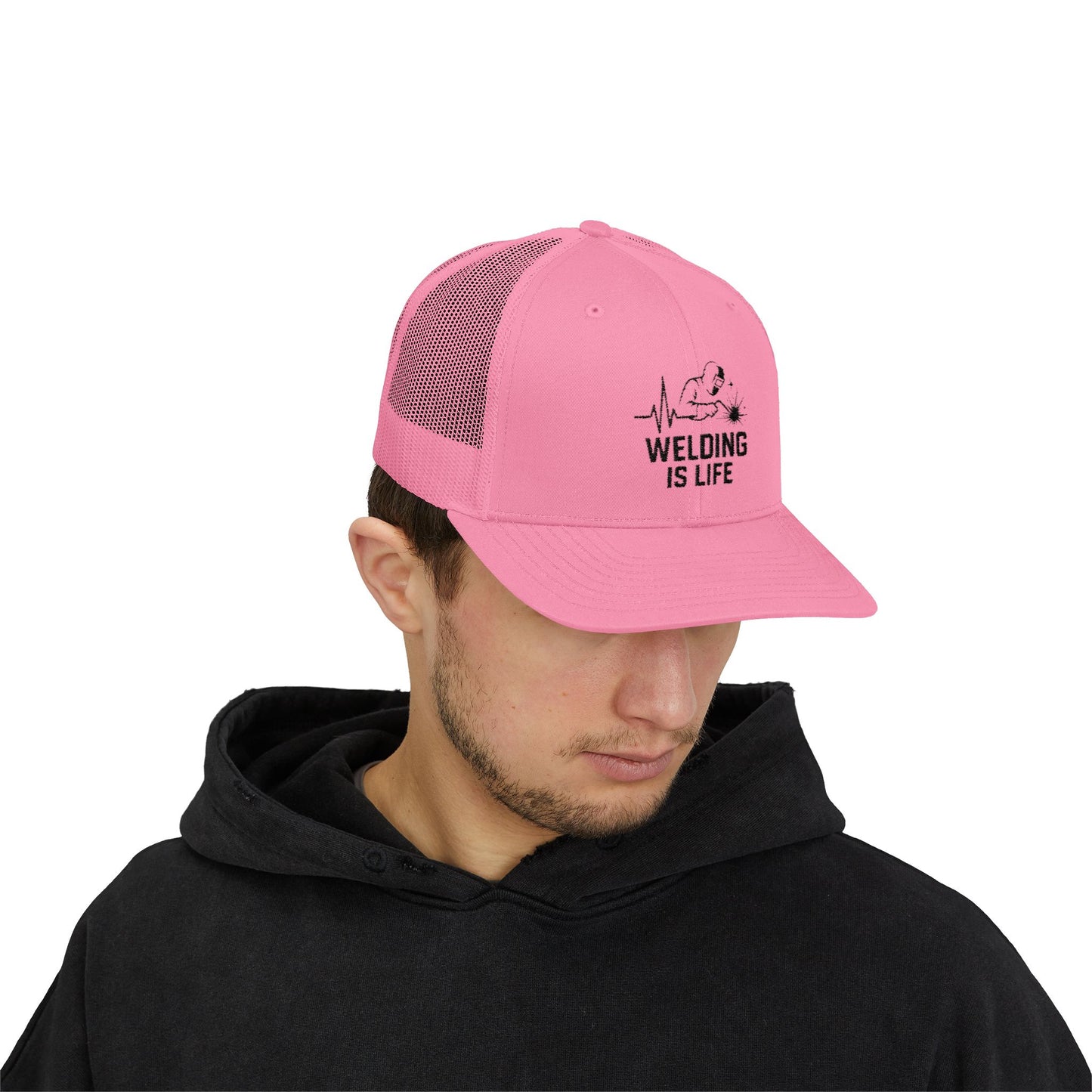 Welding is Life Snapback Trucker Hat, Light Color, Black Text