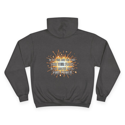 Arc Life Circle Logo Hoodie, Fume and Fire Quote, Champion Pullover, Dark Color