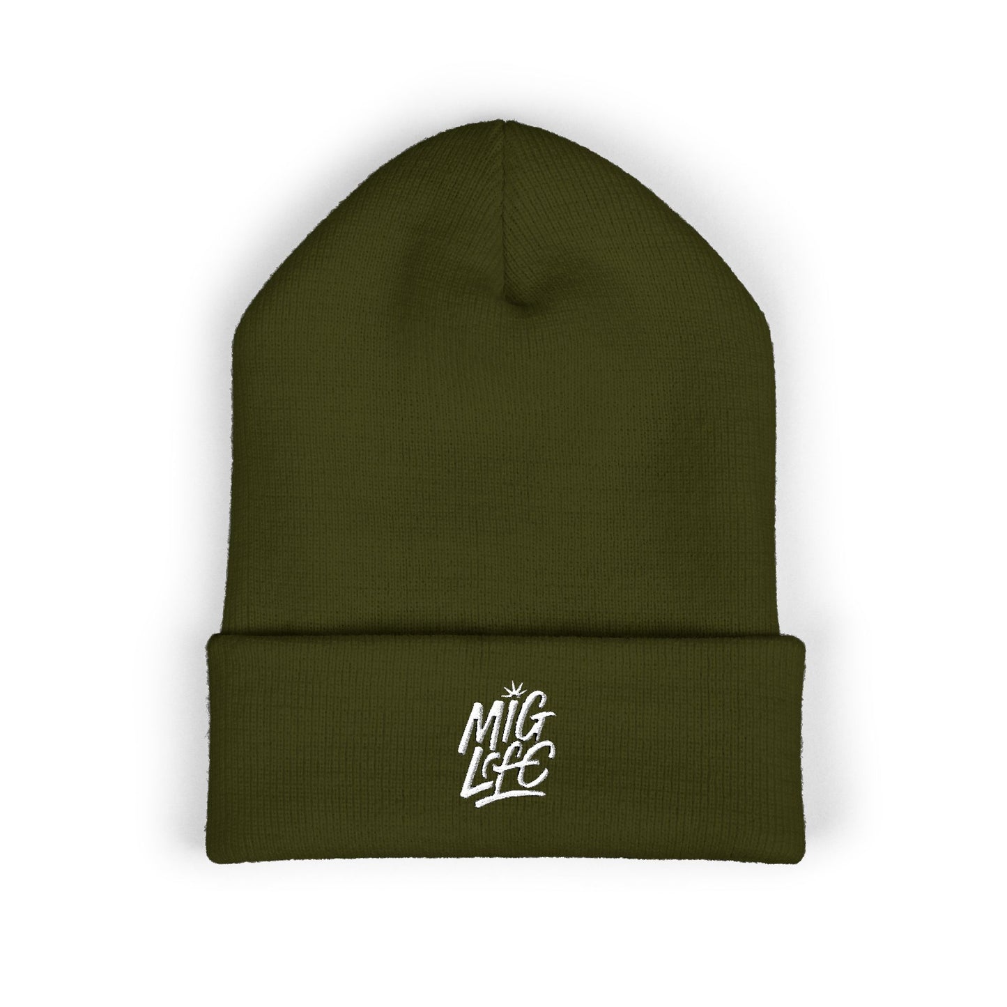 Mig Life Embroidered Cuffed Beanie, Dark Color