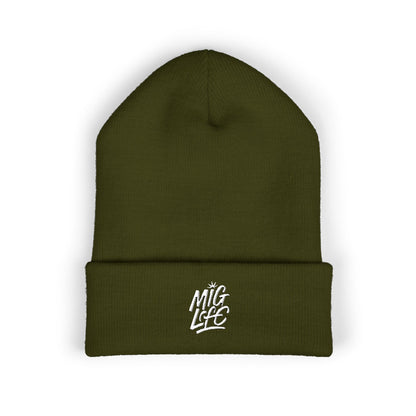 Mig Life Embroidered Cuffed Beanie, Dark Color