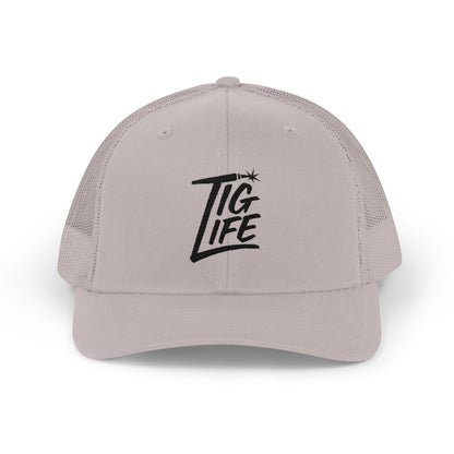 TIG Life Snapback Trucker Hat, Light Color, Black Text