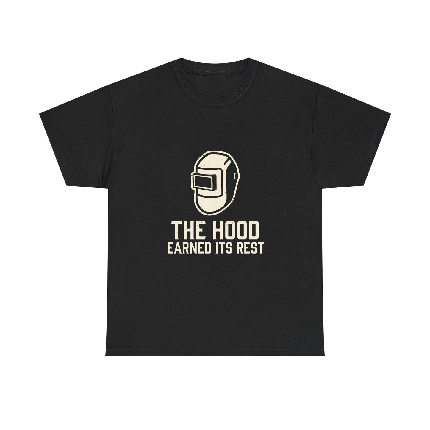 Welding Helmet Tee — "The Hood Earned Its Rest" Vintage Welding Shirt