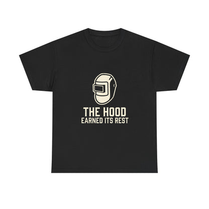 Welding Helmet Tee — "The Hood Earned Its Rest" Vintage Welding Shirt