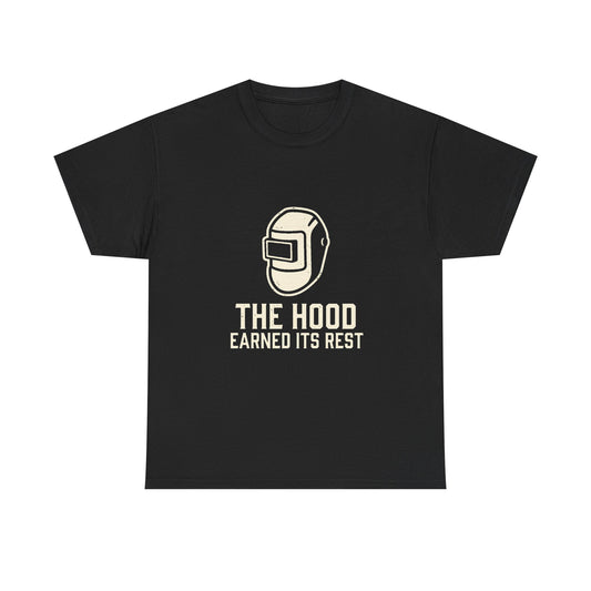 Welding Helmet Tee — "The Hood Earned Its Rest" Vintage Welding Shirt