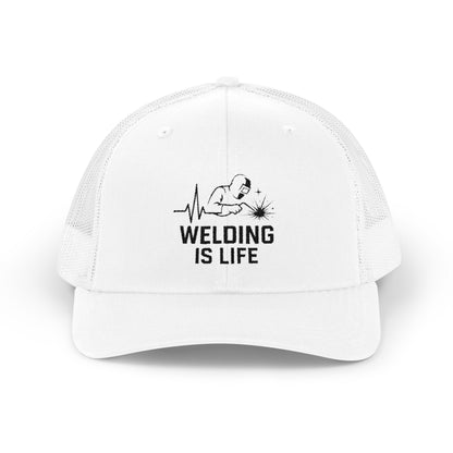 Welding is Life Snapback Trucker Hat, Light Color, Black Text