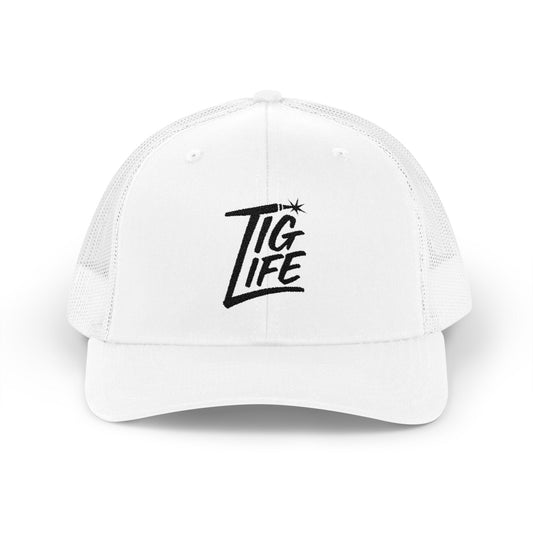 TIG Life Snapback Trucker Hat, Light Color, Black Text