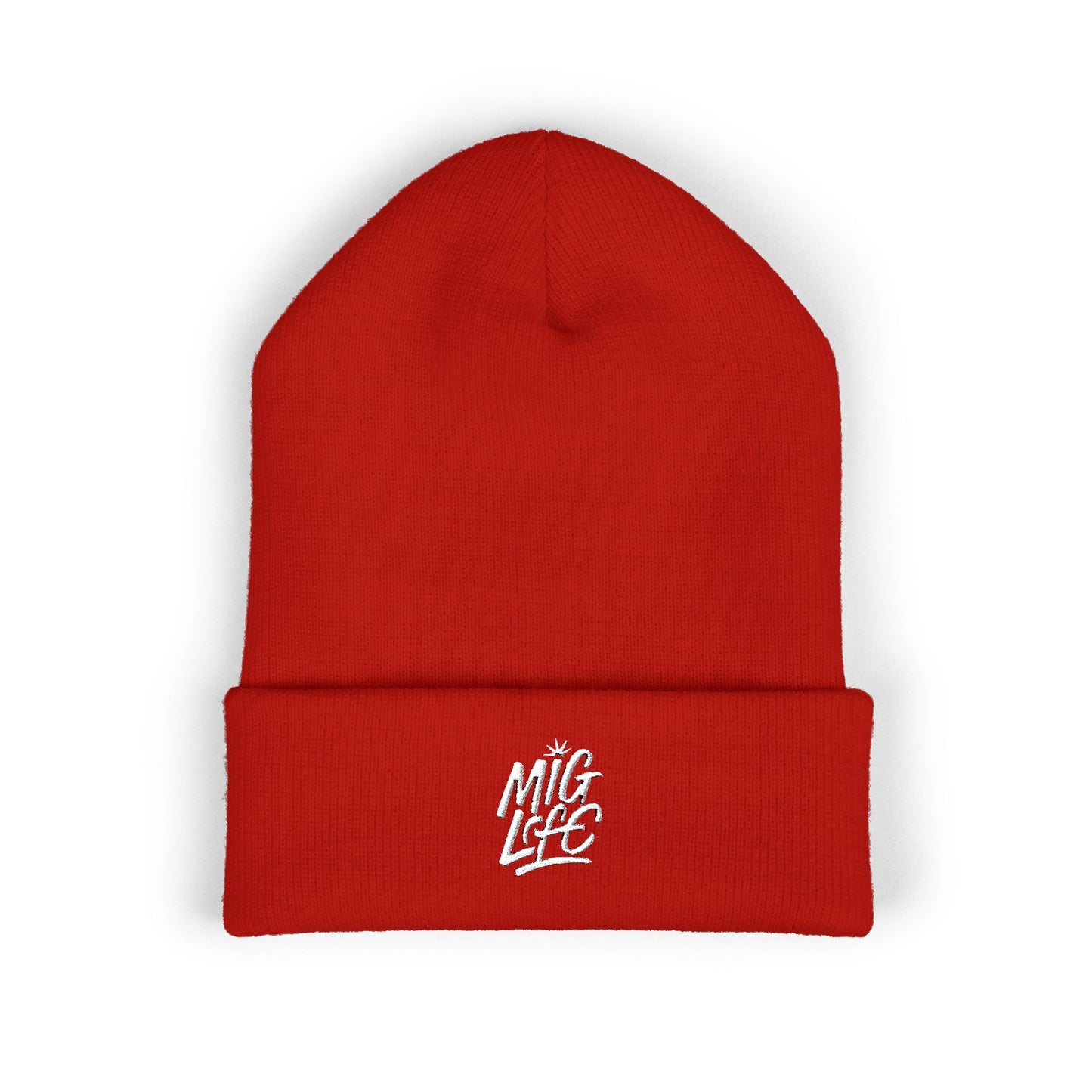 Mig Life Embroidered Cuffed Beanie, Dark Color