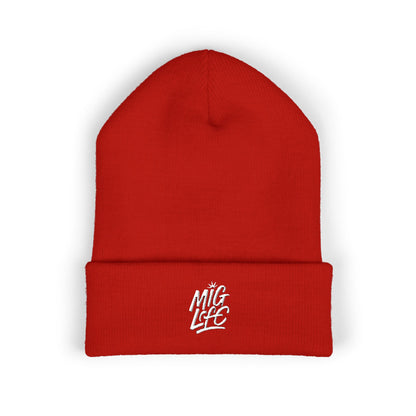 Mig Life Embroidered Cuffed Beanie, Dark Color