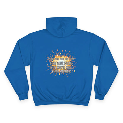 Arc Life Circle Logo Hoodie, Fume and Fire Quote, Champion Pullover, Dark Color
