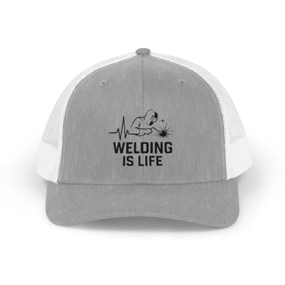 Welding is Life Snapback Trucker Hat, Light Color, Black Text