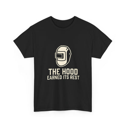 Welding Helmet Tee — "The Hood Earned Its Rest" Vintage Welding Shirt