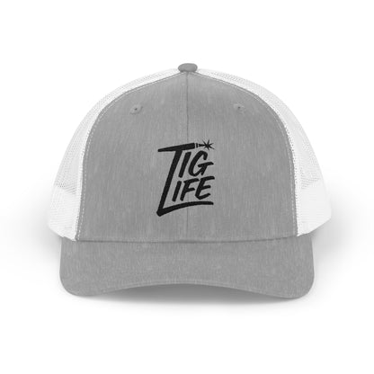 TIG Life Snapback Trucker Hat, Light Color, Black Text