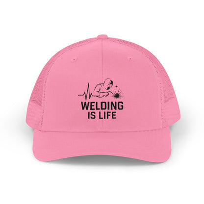 Welding is Life Snapback Trucker Hat, Light Color, Black Text