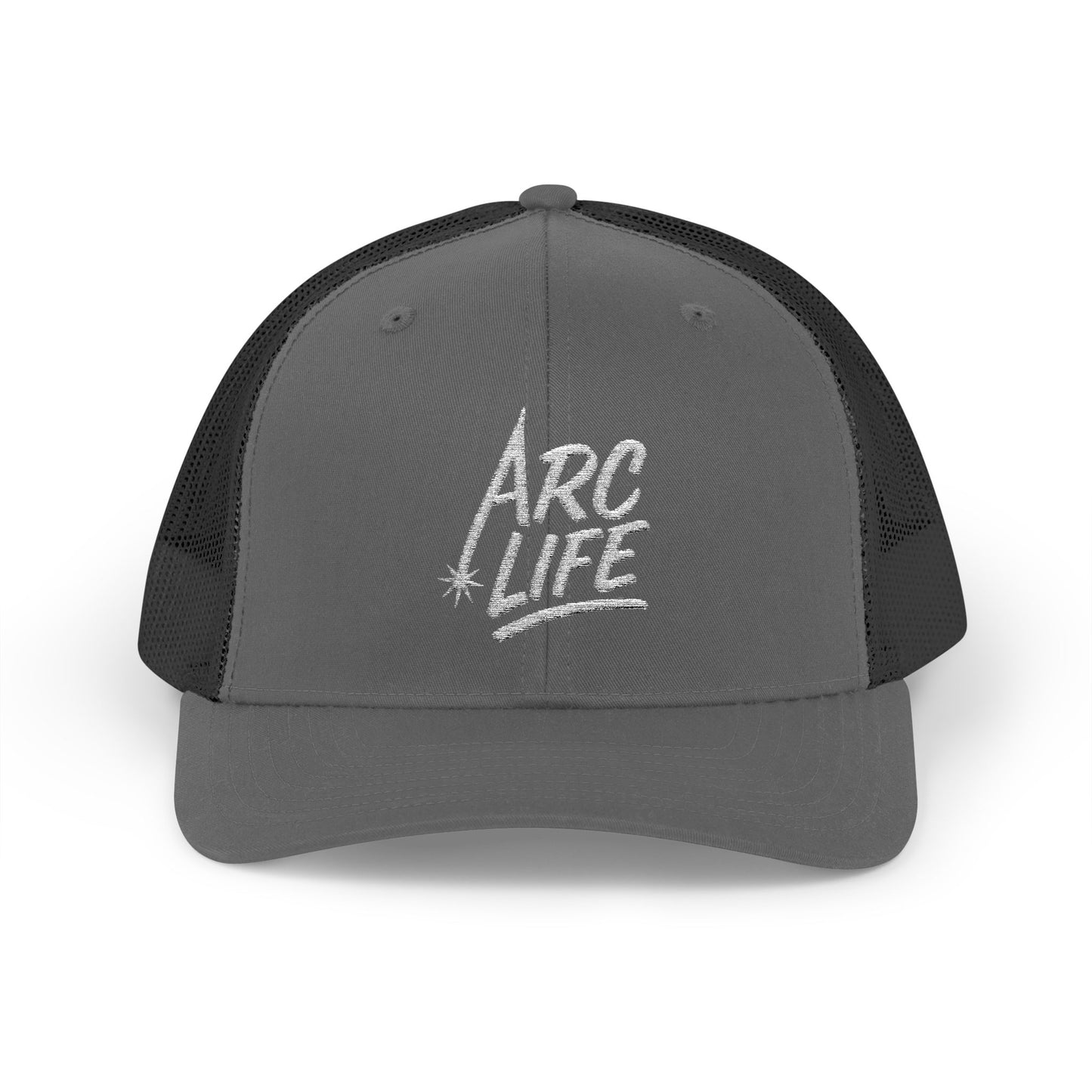 Arc Life Snapback Trucker Cap, Dark with white text