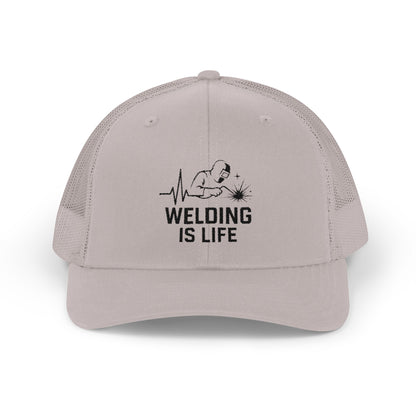 Welding is Life Snapback Trucker Hat, Light Color, Black Text