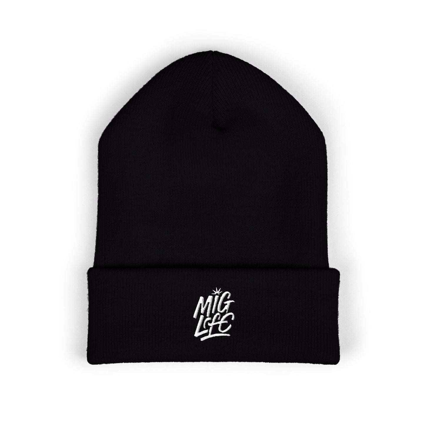 Mig Life Embroidered Cuffed Beanie, Dark Color