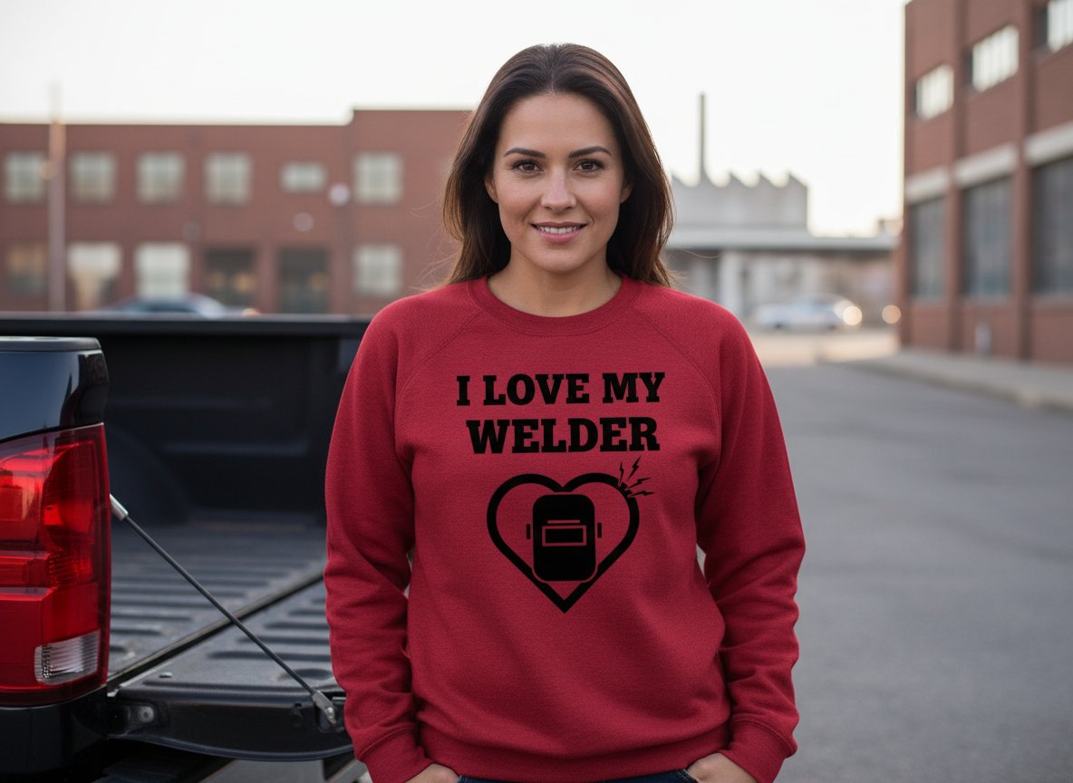 Women’s I Love My Welder Crewneck (Heart + Helmet)
