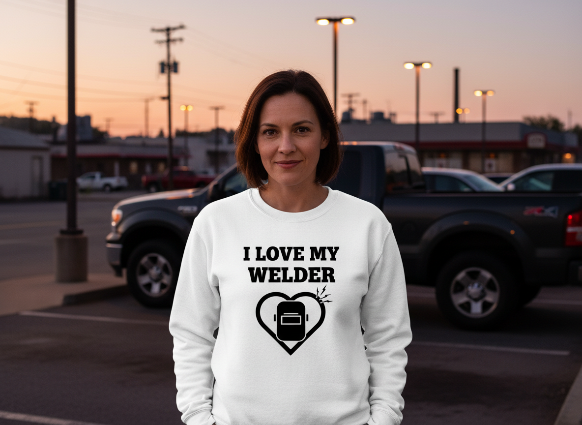 Women’s I Love My Welder Crewneck (Heart + Helmet)