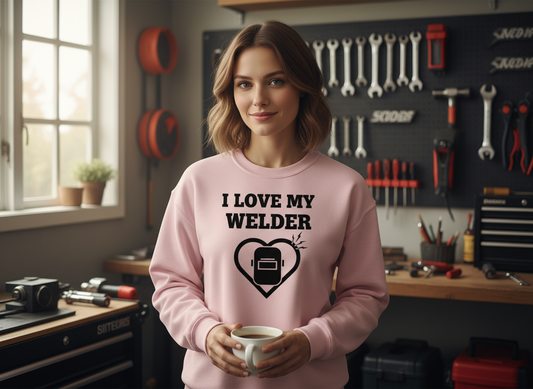 Women’s I Love My Welder Crewneck (Heart + Helmet)