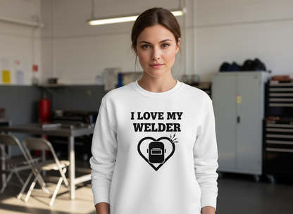 Women’s I Love My Welder Crewneck (Heart + Helmet)