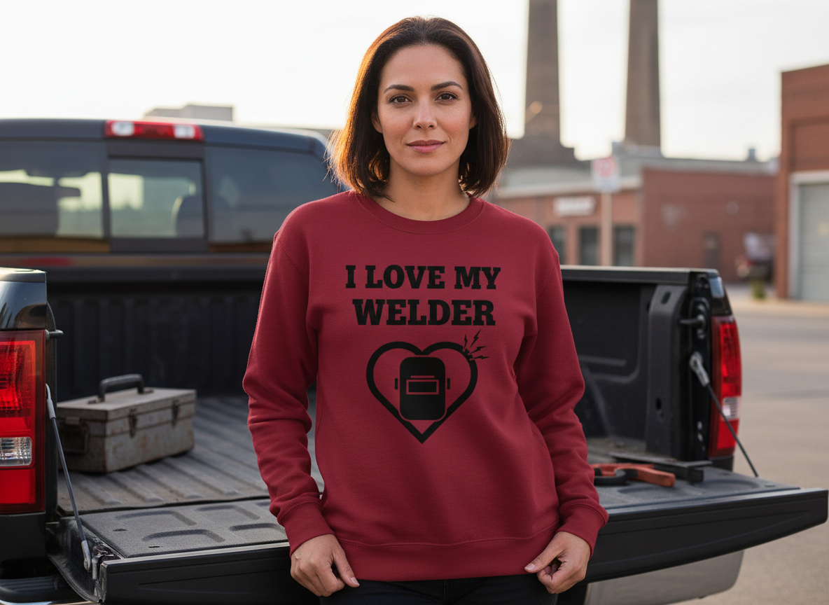 Women’s I Love My Welder Crewneck (Heart + Helmet)