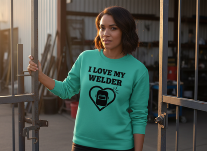 Women’s I Love My Welder Crewneck (Heart + Helmet)