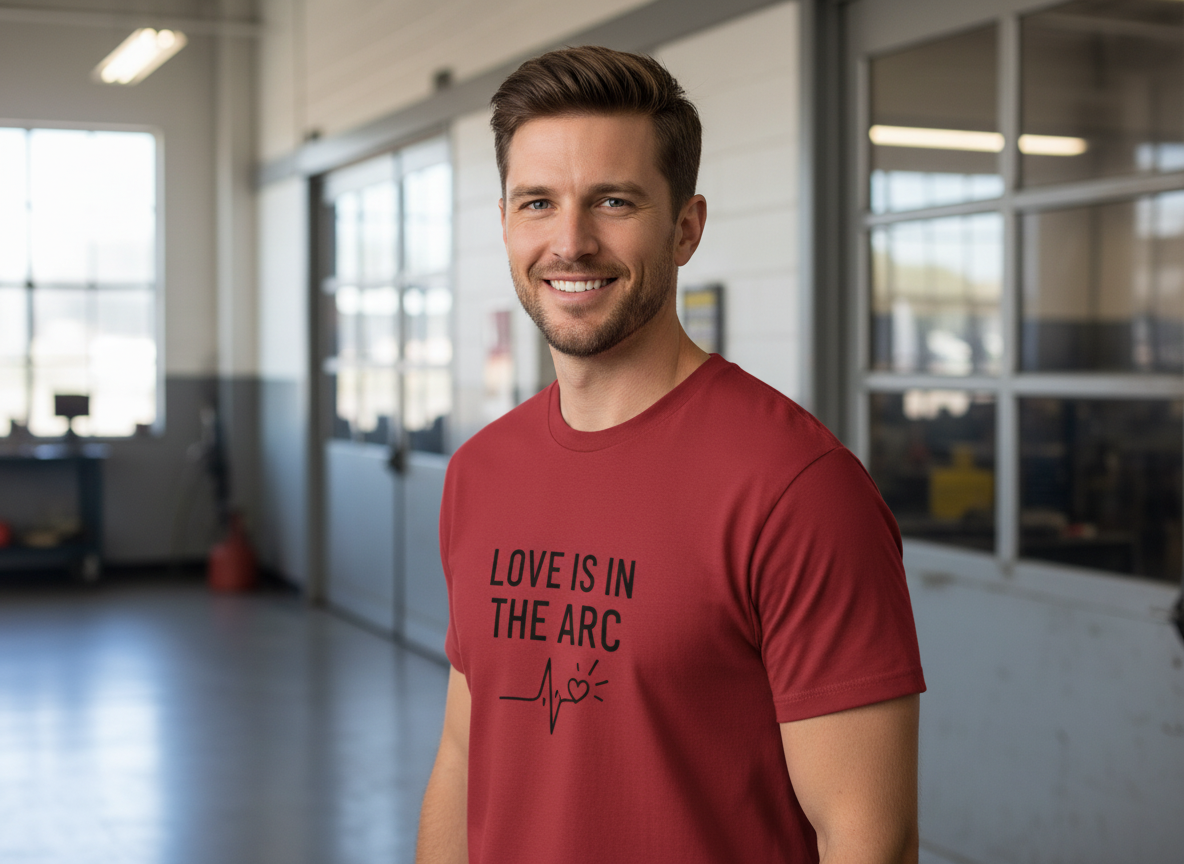 Love Is In The Arc Men’s Tee | Welding Valentine Shirt