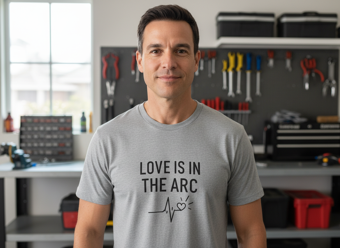 Love Is In The Arc Men’s Tee | Welding Valentine Shirt