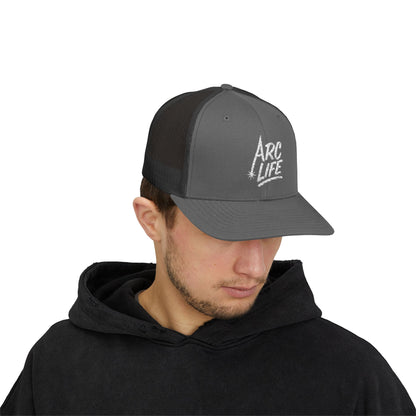 Arc Life Snapback Trucker Cap, Dark with white text