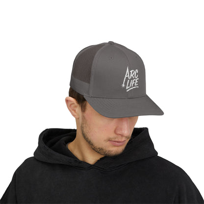 Arc Life Snapback Trucker Cap, Dark with white text