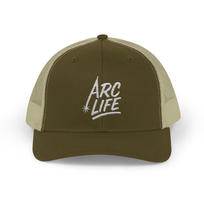 Arc Life Snapback Trucker Cap, Dark with white text