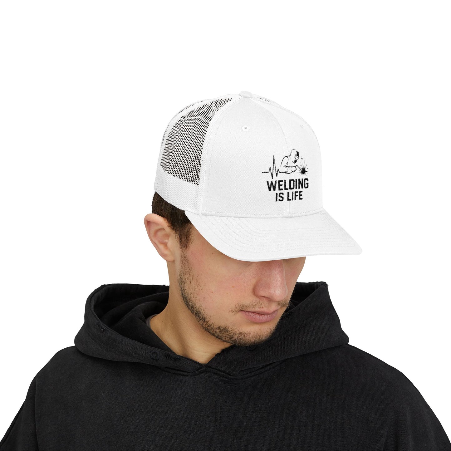 Welding is Life Snapback Trucker Hat, Light Color, Black Text