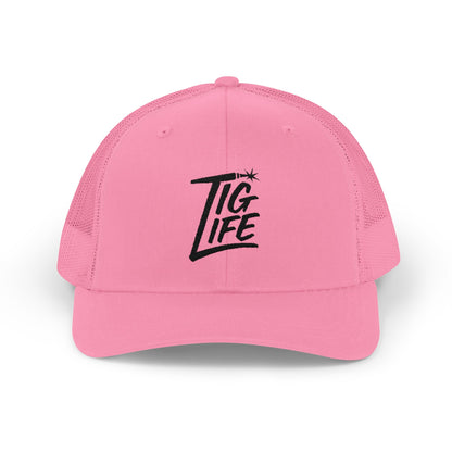 TIG Life Snapback Trucker Hat, Light Color, Black Text