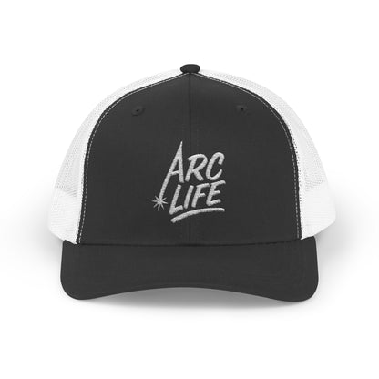 Arc Life Snapback Trucker Cap, Dark with white text