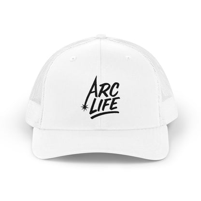 Arc Life Snapback Trucker Hat, Light Color, black text