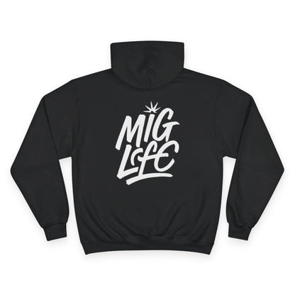 Mig Life Circle Logo Hoodie, Champion Pullover, Dark Color