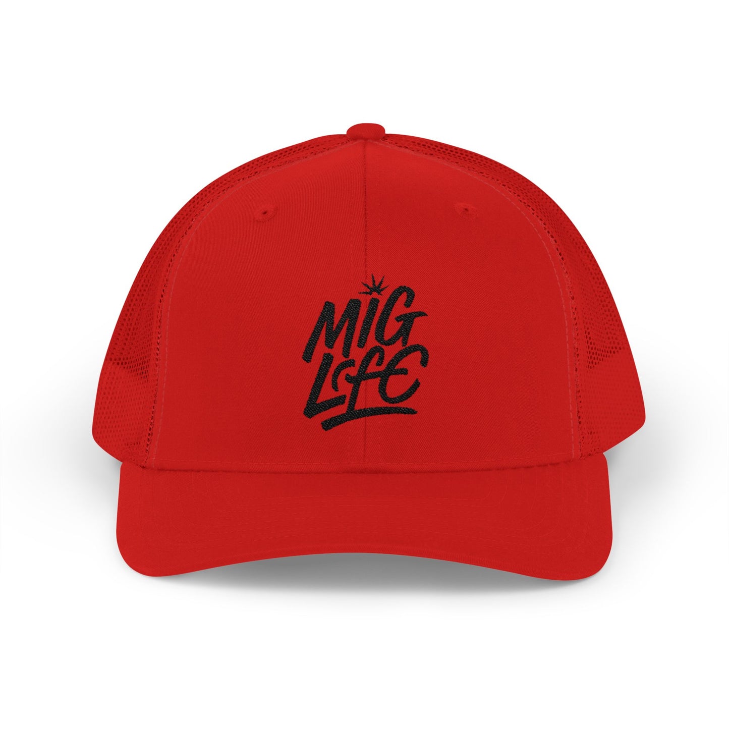 Mig Life Snapback Trucker Hat, Light Color, Black Text