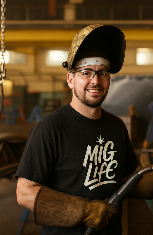 Mig Life Welding Tee Dark, White text